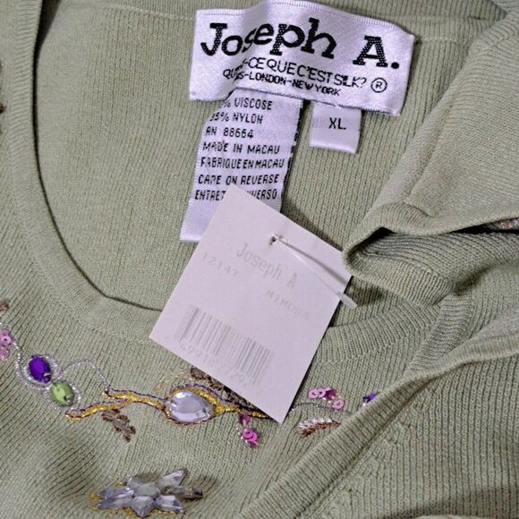 Joseph A. Women's 2 Pc Set Knit Top 3/4 Cardigan Sage Green Rhinestone Sz XL - Picture 7 of 8